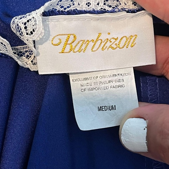 Barbizon Nightgown Maxi Lace Trim Sleepwear Lingerie Loungewear Blue Medium - Picture 3 of 12